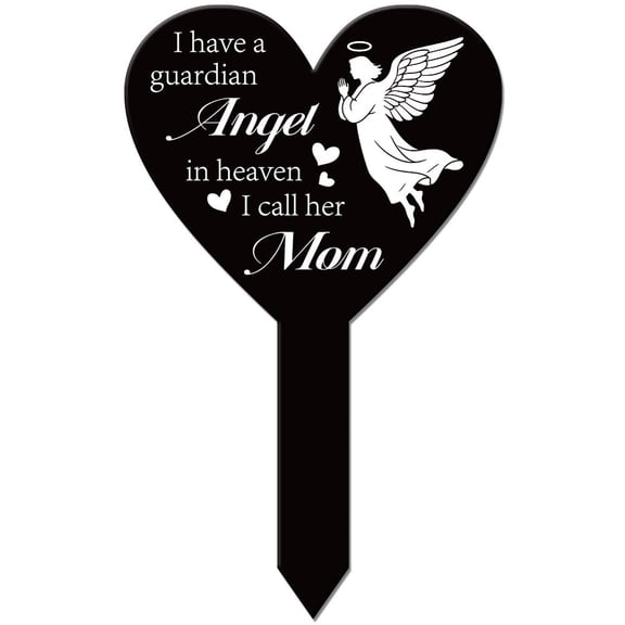 Heart Shaped Angel Garden Stake Memorial Mother Remembrance Plaque Stakes Cemetery Acrylic Waterproof Sympathy Grave Stake Yard Grave