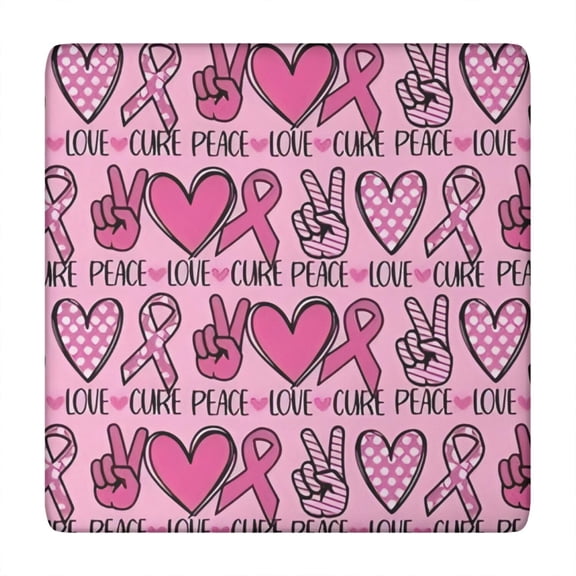 Pink Breast Cancer and Love Square Fitted Tablecloth with Elastic Edge,Square Table Cover,Washable Elastic Table Cover for Home Kitchen Party Decor 34"x34"