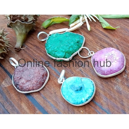 Solar Quartz Gemstone 925 Sterling Silver Plated Handmade Pendant 5 pcs
