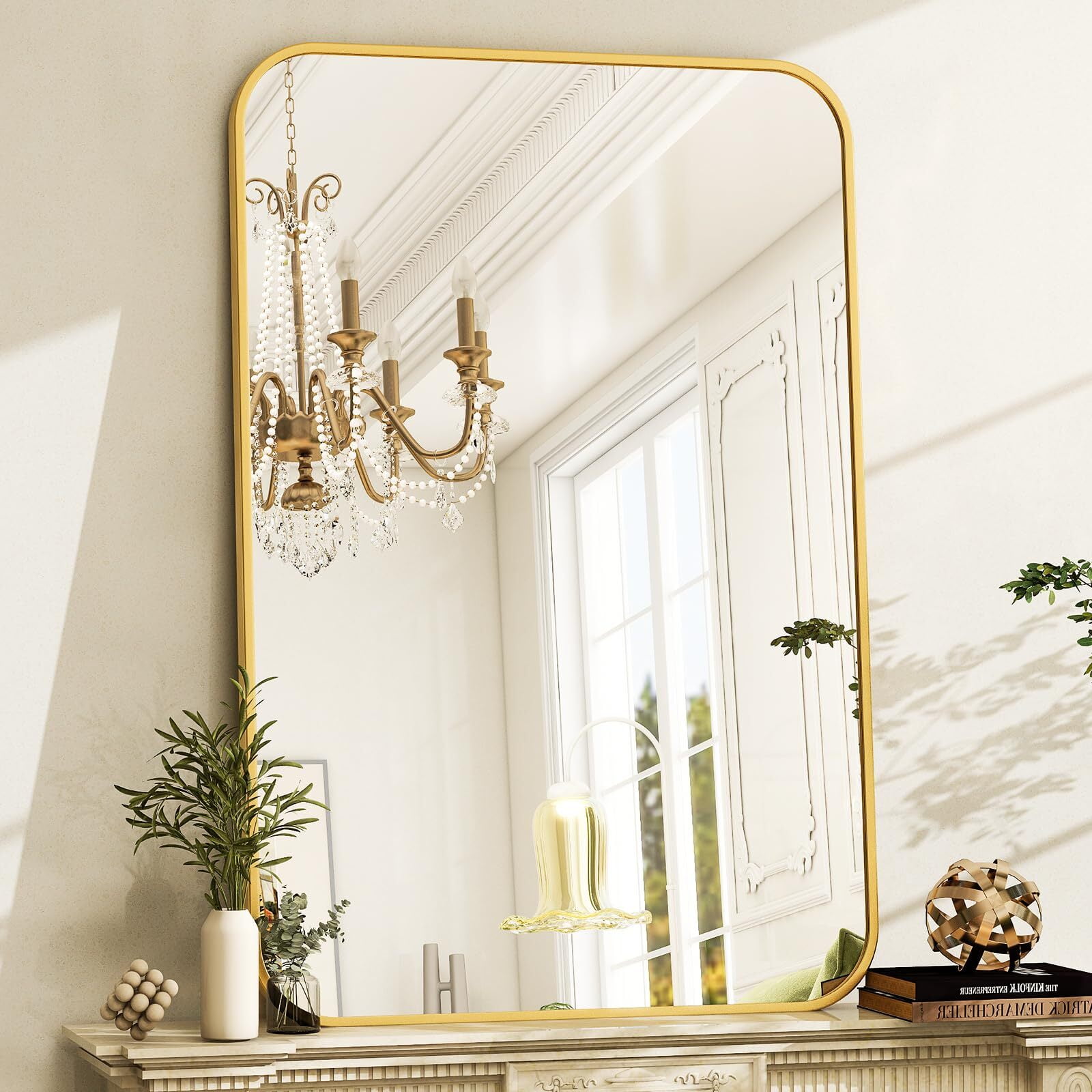 Anyrose Bathroom Mirror for Wall, 30 x 40 Inch Metal Framed Rectangle Mirror, Wall Mounted Vanity Mirror for Bathroom,Gold
