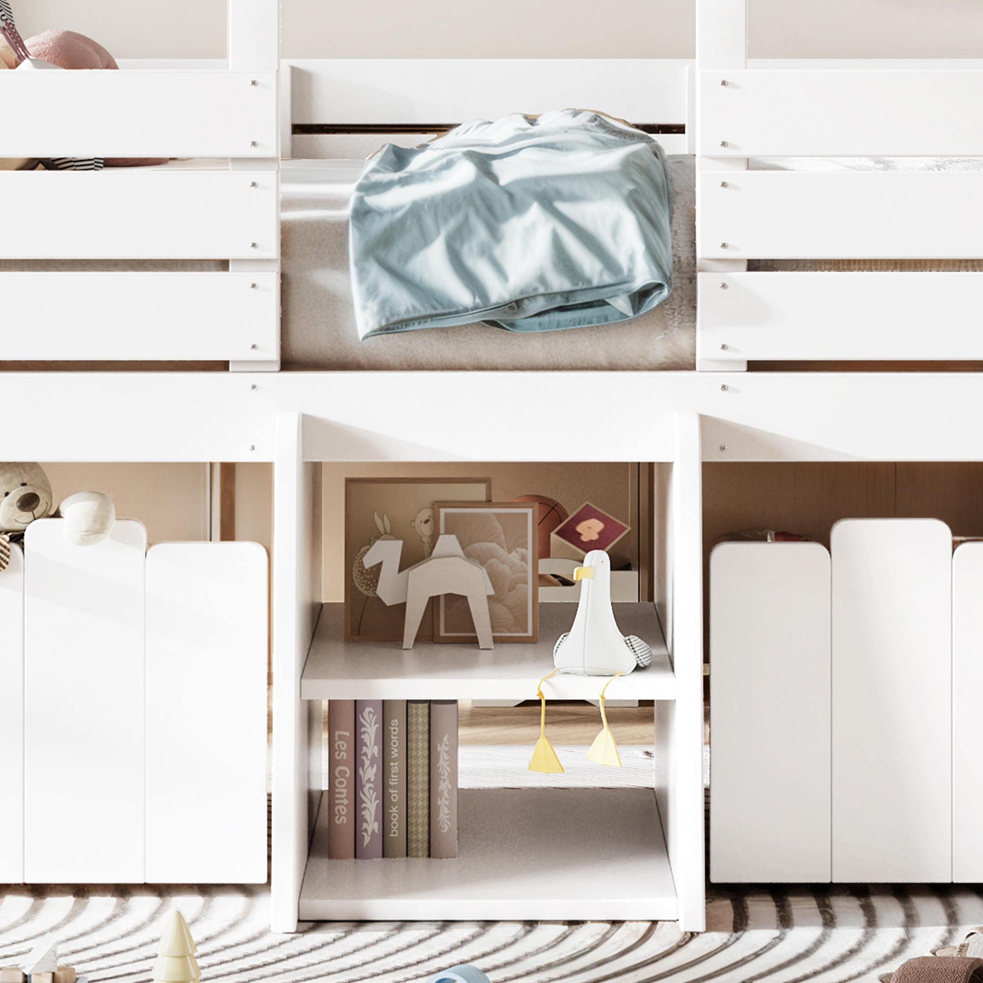 Leumius Full House Loft Bed with Cute Stairs and 2 Storage Drawers, Farmhouse Low Loft Bed with House Shaped Roof, Childlike and No Box Spring Needed Design White