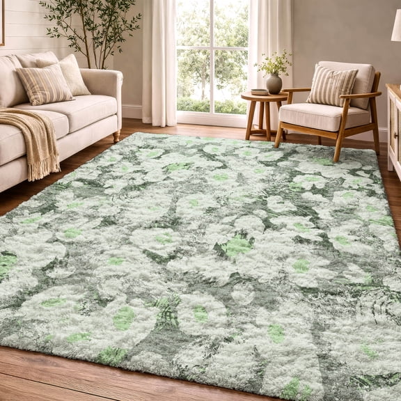 Addison Rugs Dream Shag Premium Machine Washable Transitional Floral Aloe Rectangle Rug, 10' x 14'