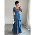 thumbnail image 5 of Womens Blue Square Neckline Tiered Maxi Dress With Puff Sleeves Casual, 5 of 6