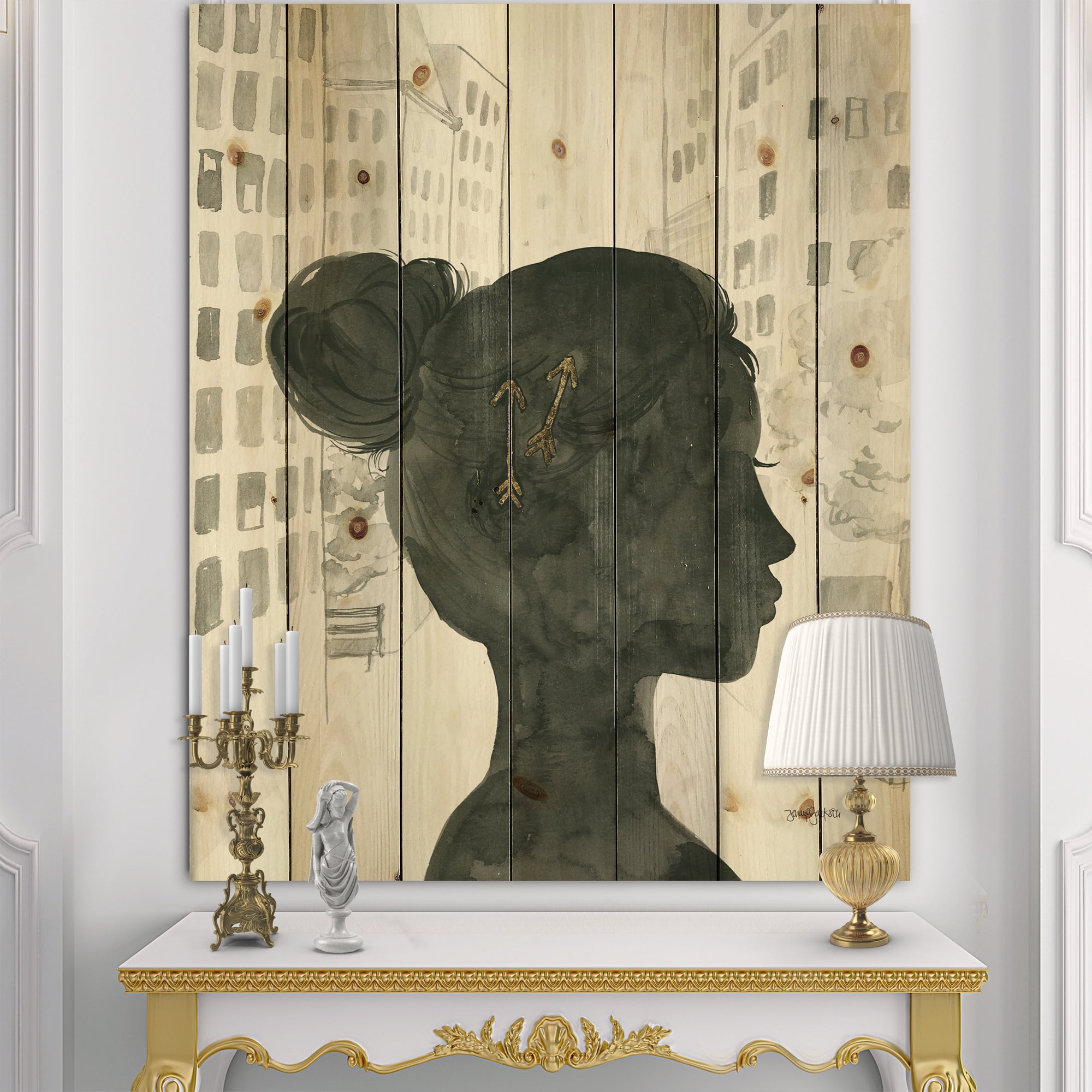 Designart 'Glam Pink Ladies I' Fashion Print on Natural Pine Wood