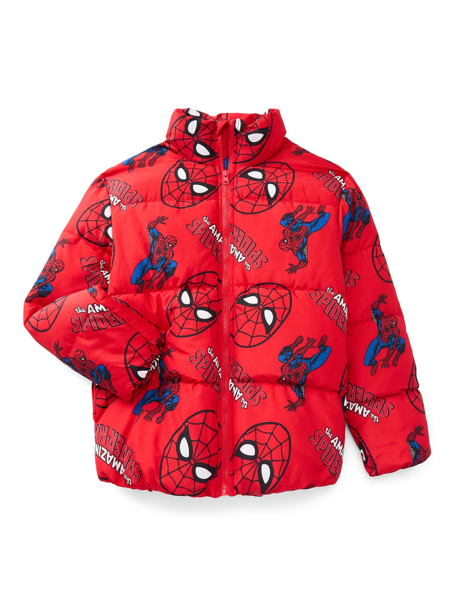 Spider-Man Little and Big Boys Graphic Zip Puffer Jacket, Lightweight, Sizes 4-12