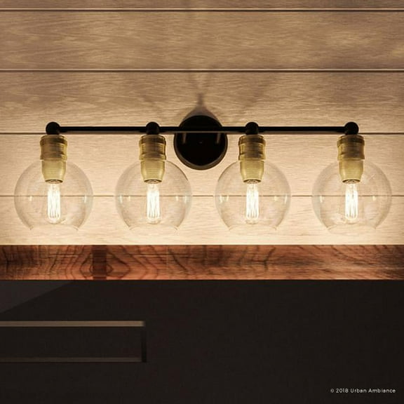 Urban Ambiance Luxury Urban Industrial Bath Fixture, Size: 10-7/8"H x 33-1/2"W, with Mid-Century Modern Style Elements, Olde Bronze Finish and Clear Shade, UHP2504