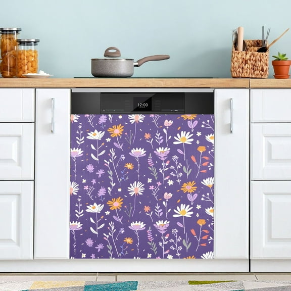 Pastel Floral Plant Dishwasher Magnet Cover Magnetic Fridge Door Cover Home Kitchen Decor 23"x 26"