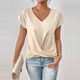 thumbnail image 2 of MORTTIC Women's Knotted V-Neck Elegant Short Sleeve Blouse Lightweight Casual Top for Spring Summer Apricot，XL, 2 of 5