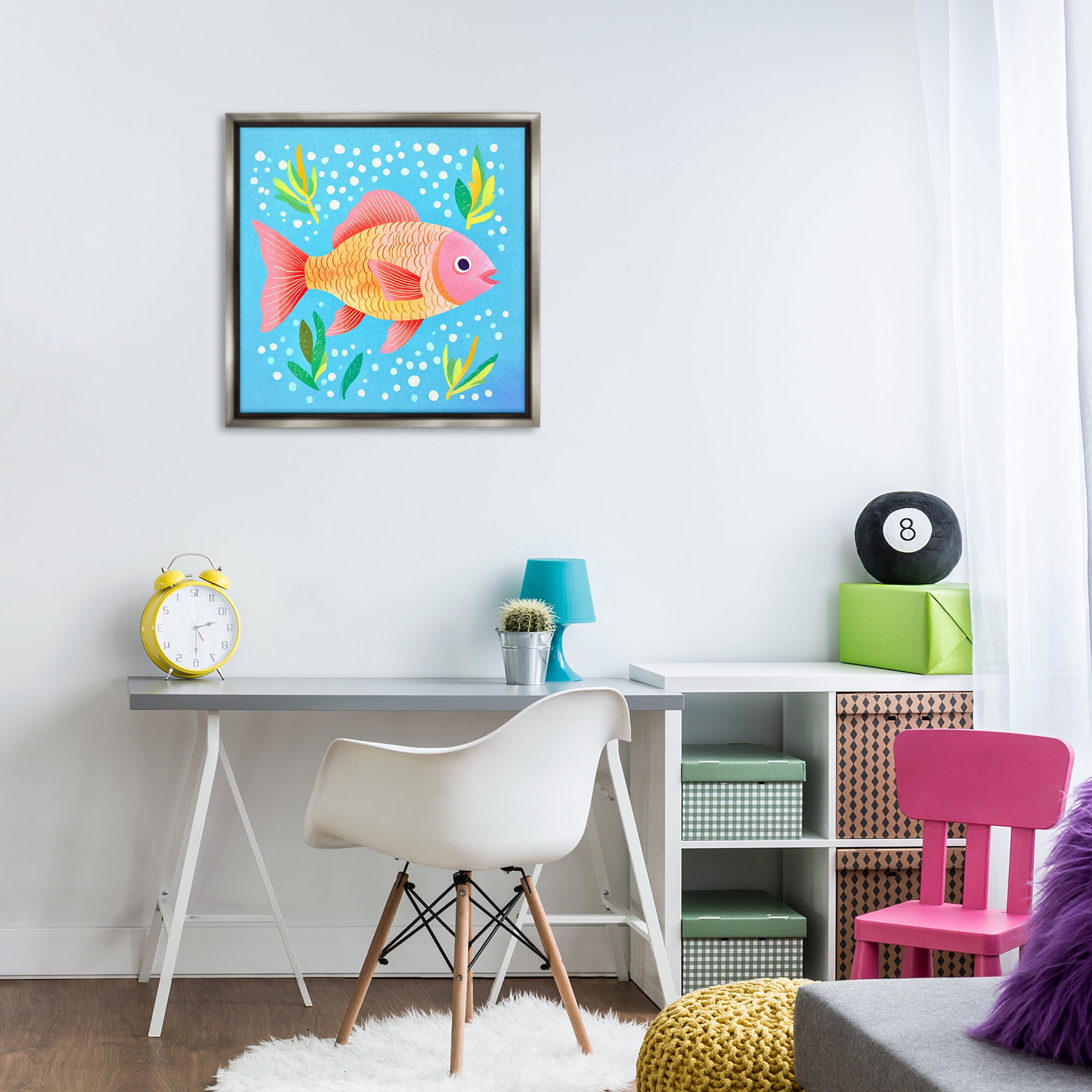 Stupell Industries Happy Fish Underwater Animals Painting Gray Floater Framed Canvas Art Print Wall Art, 25 x 25