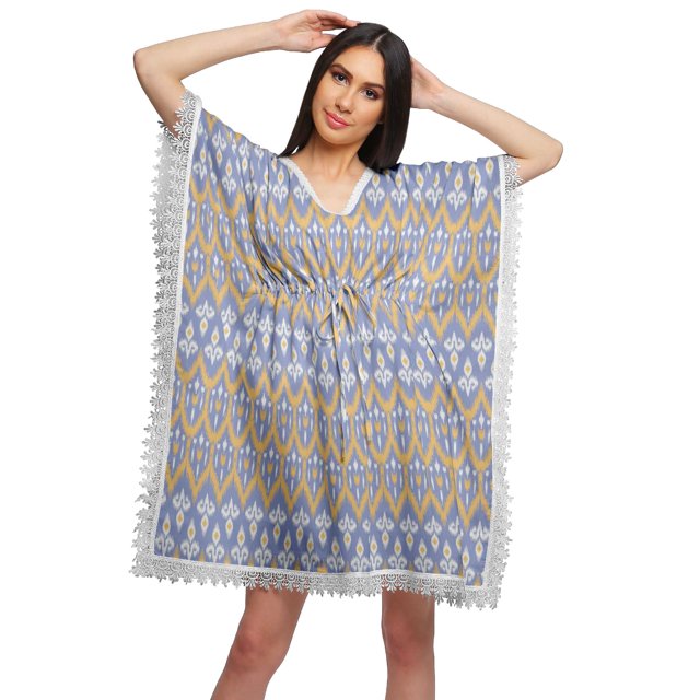 Moomaya Robe Courte de Caftan de Plage, Robe de Couverture Imprimée, Kaftan pour Femmes, Tenue de Plage, Couverture
