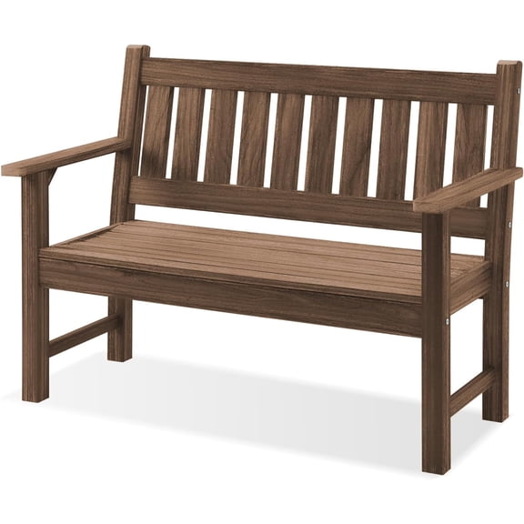 Outdoor Bench, 2-Person Garden Bench, Poly Lumber Patio Bench for Outdoors, Porch, and Park (Brown)