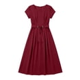 thumbnail image 5 of Xaqiouau Women's V Neck Cap Sleeve Midi Dress with Belted Waist Pleated A-Line Flare Casual Work Party Dress, 5 of 6