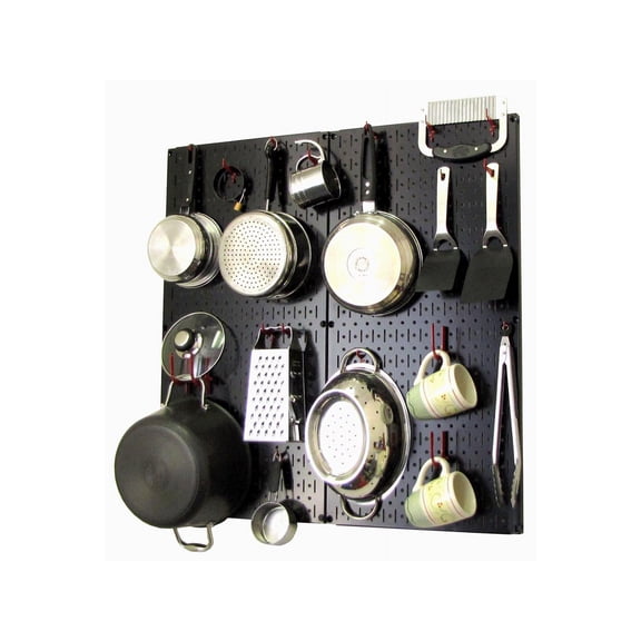Wall Control Kitchen Pegboard Organizer Pots and Pans Pegboard Pack Storage and Organization Kit with Black Pegboard and Red Accessories