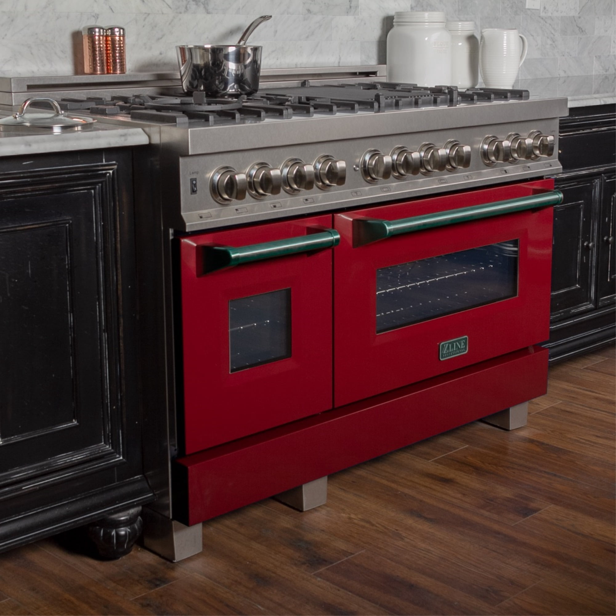 ZLINE 48 in. Professional Dual Fuel Range in DuraSnow Stainless Steel with Red Gloss Door (RAS-RG-48)