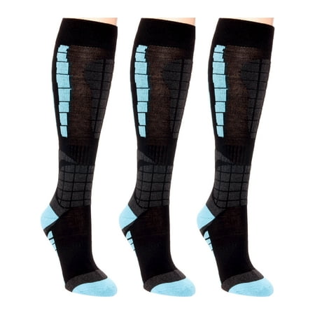 Thermal Snow - 3 Pack LISH Women's Ski Snowboarding Over The Calf Thermal Snow Socks