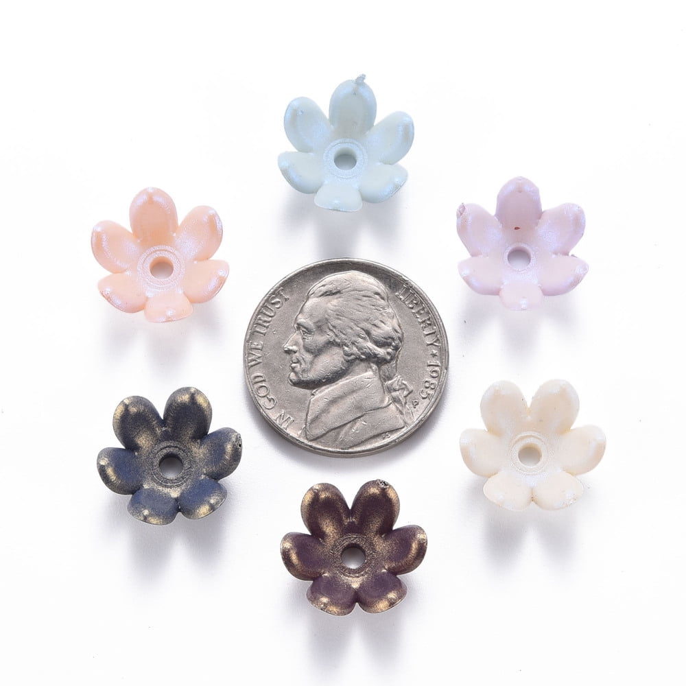 6-Petal Spray Painted Acrylic Bead Caps Flower Mixed Color 13.5x6mm Hole: 2mm about 1666pcs/500g