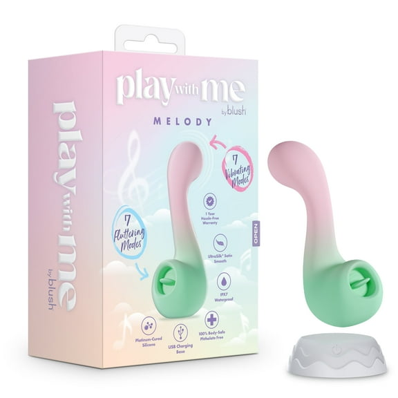 Blush Play With Me - Melody Silicone Dual Stimulator - Clitoral G-Spot Vibrator With Tongue Fluttering Functions – Platinum Cured Silicone-Waterproof & Rechargeable-Adult Sex Toy For Women-Pink