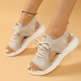 thumbnail image 3 of Xfvqtps Orthopedic Sandals for Women Mesh Lace up Hollow out Open Toe Slip on Thick Soft Sole Beach Summer Sandals Beige, 3 of 8