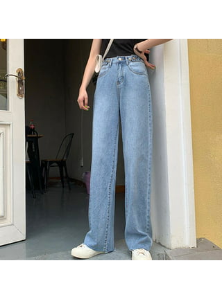 lystmrge Jeans That Make Your Butt Look Bigger Rip Pants for Women Jeans  Womens Sailor Pants Jeans Women Button High Waist Pocket Elastic Hole Jeans