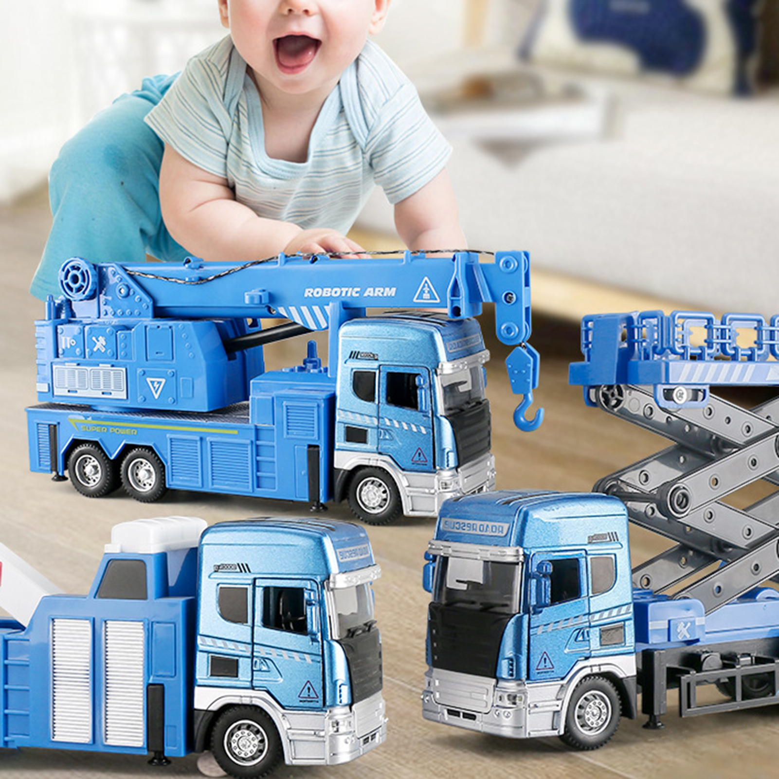 Happy Date Construction Vehicles Truck Toys, Engineering Truck Die Cast Alloy Truck Head, Tractor Trailer Excavator Dump Loader Cement Forklift Sandbox Gift - image 3 of 9