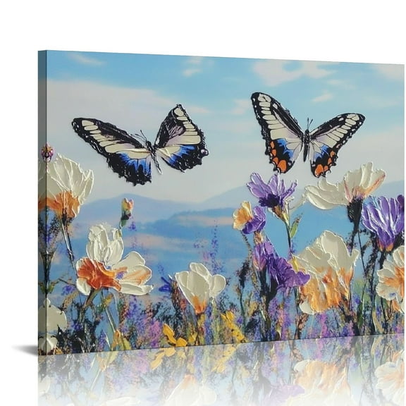 Patifu Flower Wall Art Blooming Purple White Irises Floral Landscape Textured Canvas Painting, Nature Scenery Large Artwork for Bedroom Living Room Bathroom Home Office Wall Decor  20x16in