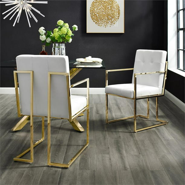Posh Living Evan Tufted Faux Leather, Gold Upholstered Dining Chairs