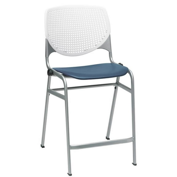 KFI Studios KOOL Armless Stacking Counter Barstool, White Back, Navy Seat