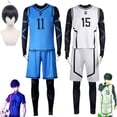 thumbnail image 2 of Disfraz de Cosplay de yoachi Isagi con cerradura azul, mono de Jersey blanco y negro, mono de fútbol, ropa de fiesta de Carnaval de Halloween, 2 of 3