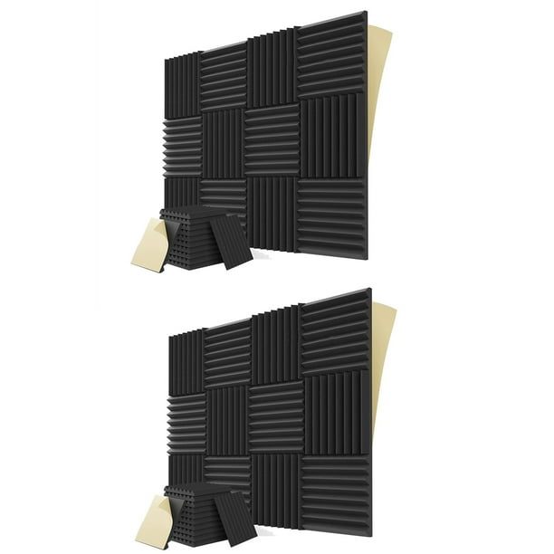 Paquete de 24 Paneles de Espuma Insonorizados con Autoadhesivo, Paneles de Pared Acústicos Insonorizados de 1 X 12 X 12 Pulgadas para Juegos y Estudios, Color Negro