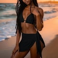 thumbnail image 2 of UTSJKR Women's Trendy 3 Piece Bikini Swim Set, Premium Fabric Tie Design Bathing Suit, Holiday Vacation Beachwear Black XL, 2 of 8