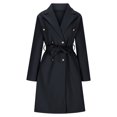 thumbnail image 7 of Womens Wool Coat with Belt Double Breasted Trendy Winter Long Pea Coats Pocketed Trench Coat Lapel Jacket Outwear (L, Black), 7 of 7