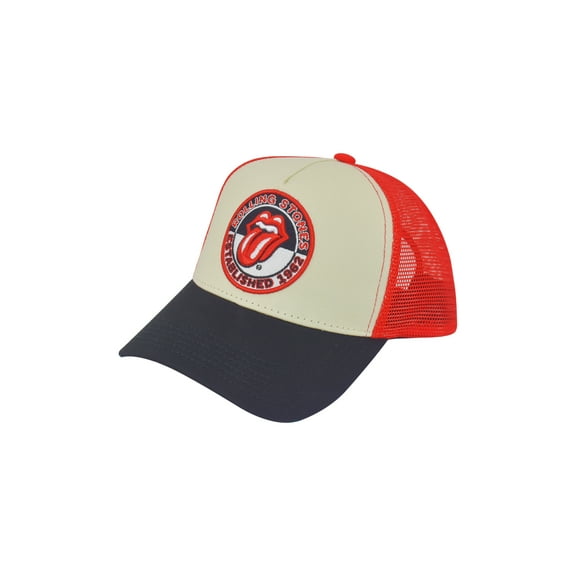 Womens Rolling Stones Trucker Snapback Hat, Cotton & Polyester, Red & Black, One Size Fits Most