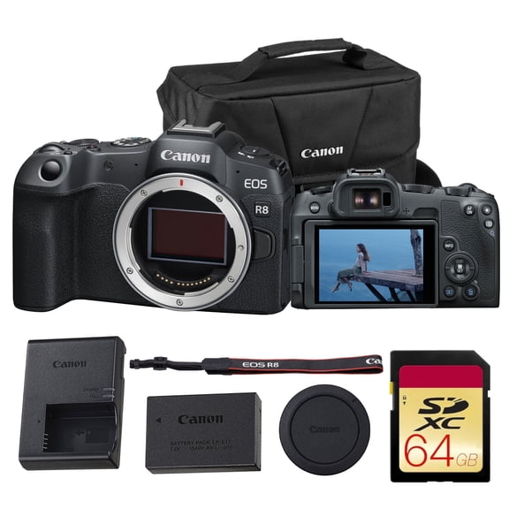 Canon EOS R8 Full-Frame Mirrorless Camera | 24.2MP, Full-Frame, 4K60p, 40fps Burst, Dual Pixel AF II, Wi-Fi & Bluetooth | Bundle with 64GB Memory