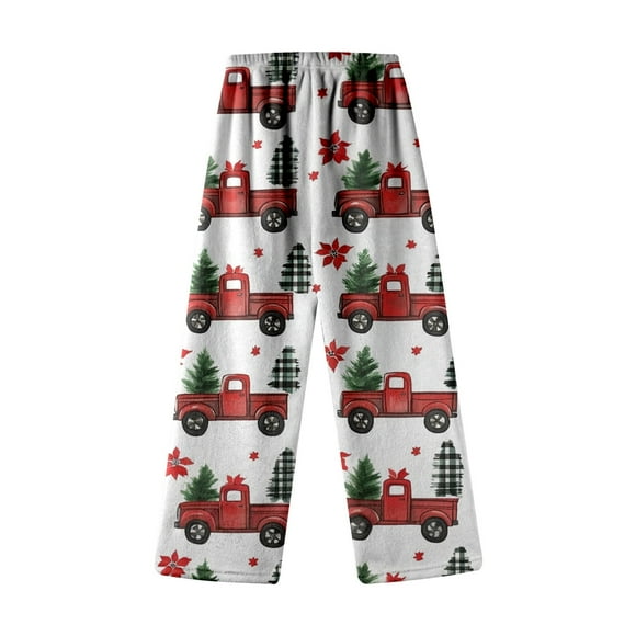 HXWCHs Girls School Uniform Pants Pants Kids Autumn Winter Christmas Cute Cartoon Print Flannel Casual Home Long Pants Pajamas for Kids 2-3 Years Red