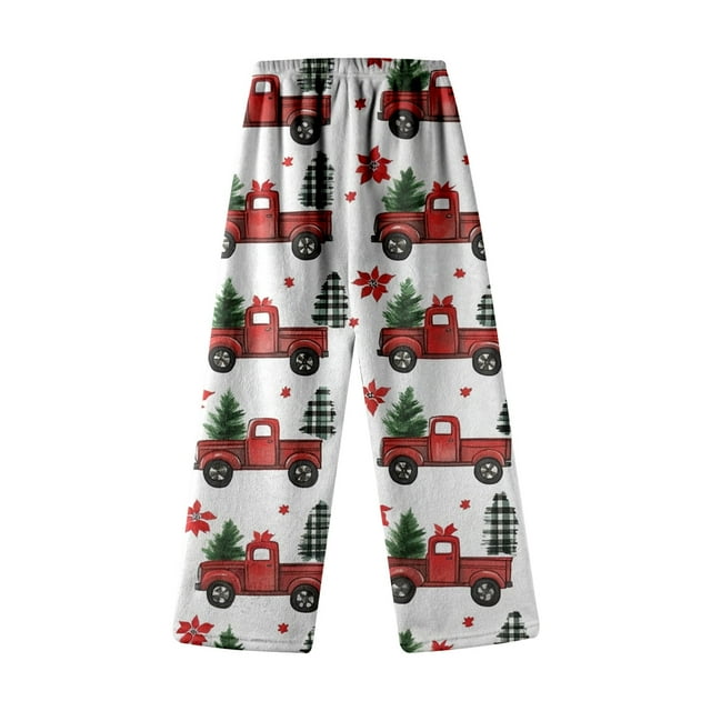 Icvfdpl Pantalons de Pyjama en Polaire pour Garçons et Filles, Imprimé de Noël, Décontracté, Rouge 12-13 Ans