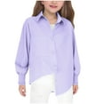 thumbnail image 2 of ATOGUTA Girls Button Down Shirts Size 5T-14 Long Sleeve Collared Blouses with Pocket Cute Pullovers Tops Purple, 2 of 6