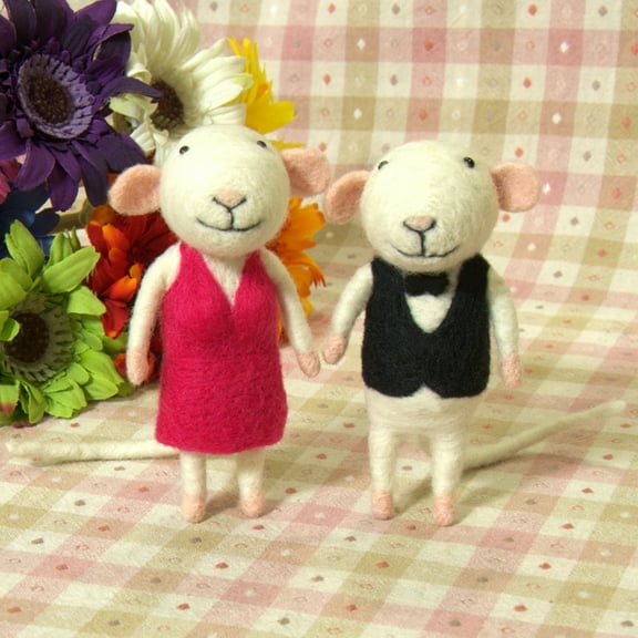Feltsky Mice Couple Needle Felting Kits for Beginners Gift for Mother's Day Birthday Felt Kit Craft