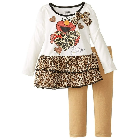 Sesame Street Little Girls' Elmo 2 Piece Heart Long Sleeve Legging Set, Vanilla, 4T