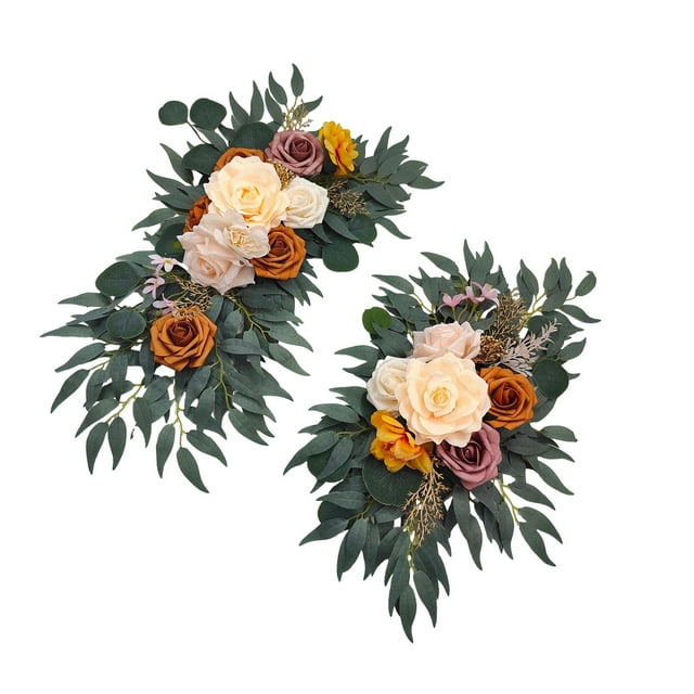Flores de arco de boda Coronas de flores para arcos Arreglos florales Coronas de flores artificiales Juego de 2 para decoración de flores de fondo de Marrón