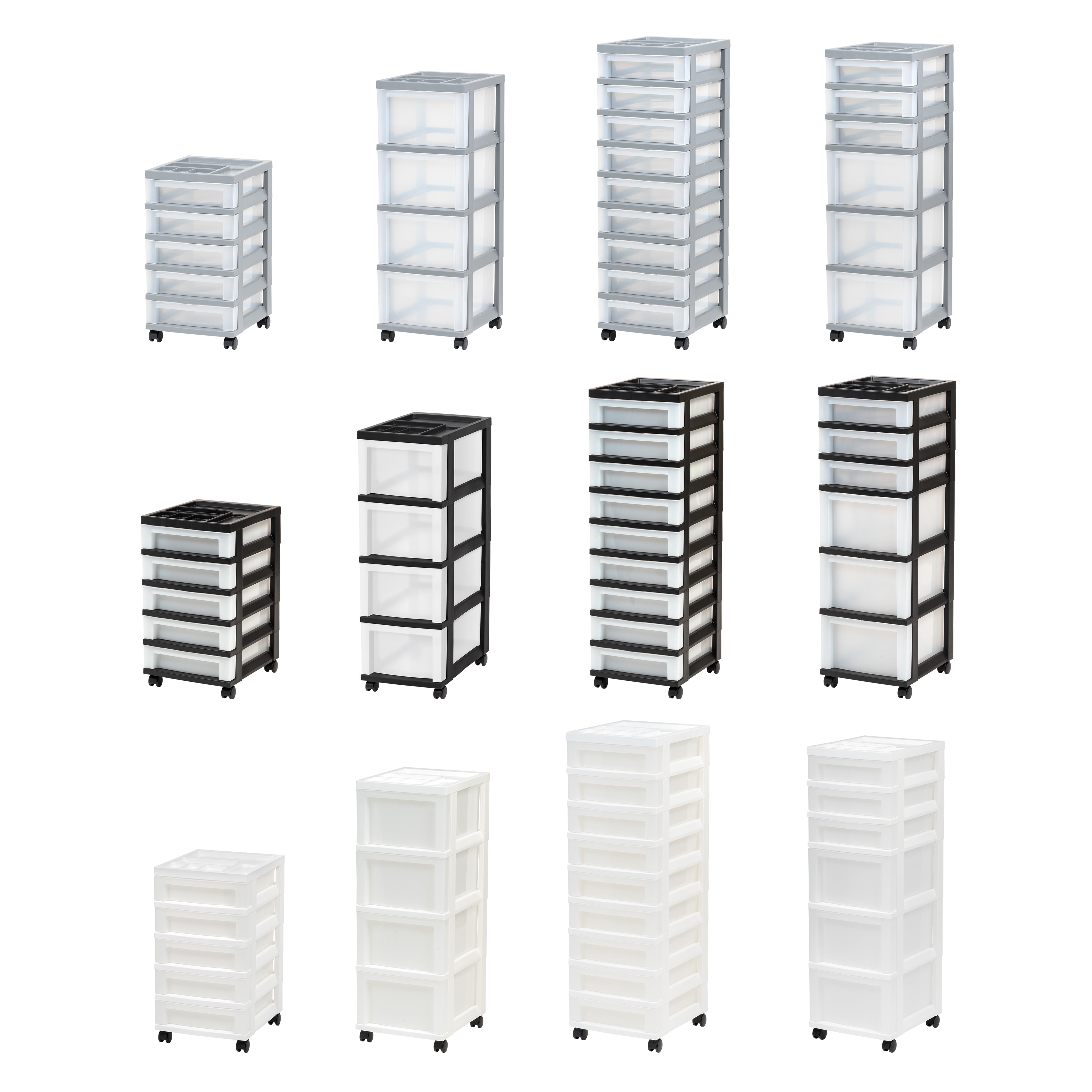 IRIS USA, 6-Drawer Plastic Storage Cart with Organizer Top & Wheels, Adult, Black/Pearl - 2