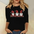 thumbnail image 2 of Jinhomg Merry Christmas Shirt for Women Cute Xmas Gnome Printed Tees Blouse Ladies Casual 3/4 Length Sleeve Holiday Party Pullovers Todays Daily Deals Black M, 2 of 5