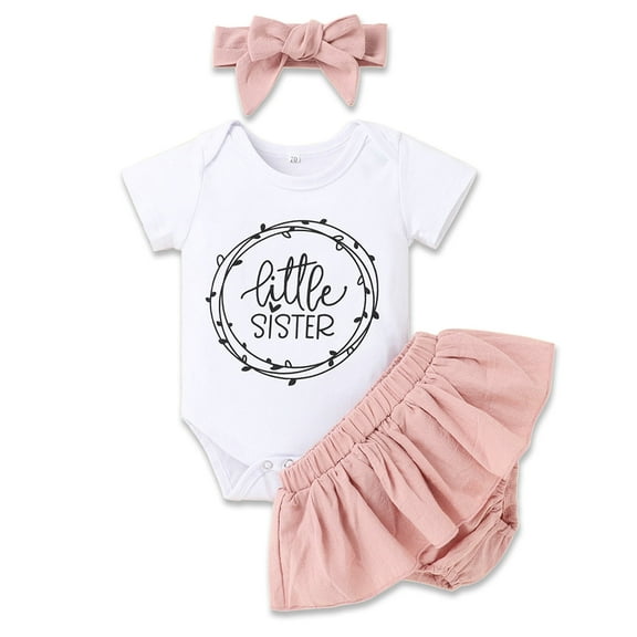 Dooleck Little Sister Newborn Clothes Letter Bodysuit Ruffle Bloomer Shorts Outfit