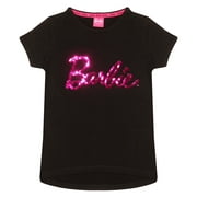 Barbie Text Logo Girls Reversible Sequin T-Shirt | Official Merchandise