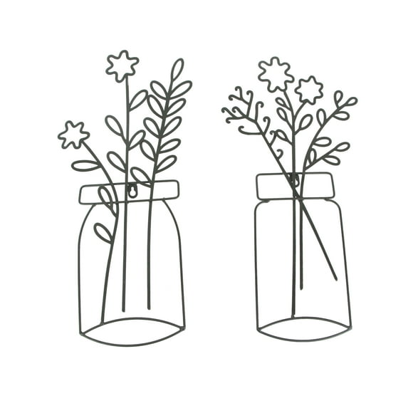20 Inch Wire Metal Flower Sculpture Wall Hanging Art Home Decor Plaques Set of 2