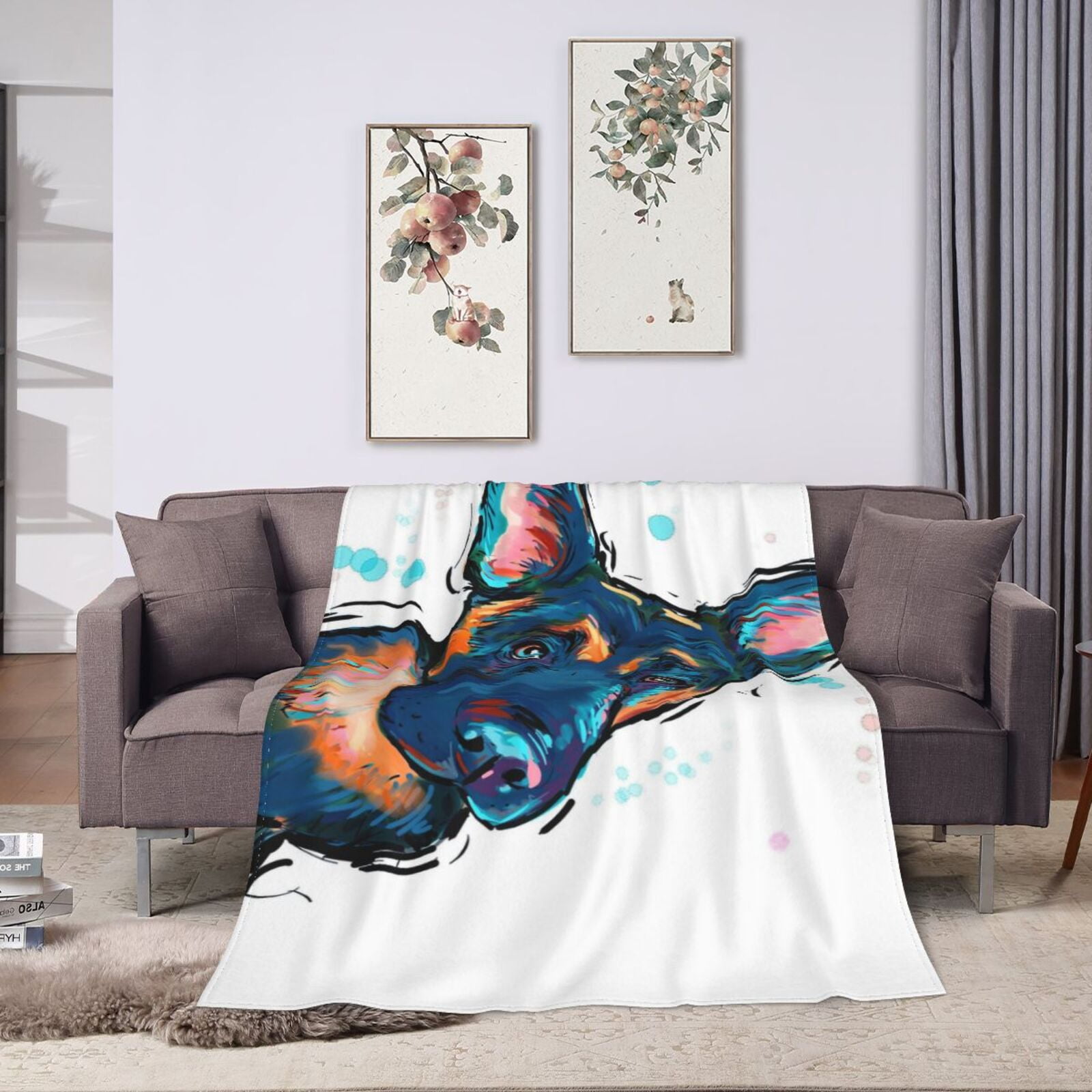 Wijzvio German Shepherd Dog Throw Blanket Soft Fuzzy Fleece Blanket For Couch Bed Living Room Decoration 60"X50"