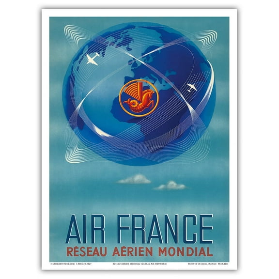 Reseau Aérien Mondial (Global Air Network) - France - Vintage Airline Travel Poster by Plaquet c.1948 - Master Art Print (Unframed) 9in x 12in