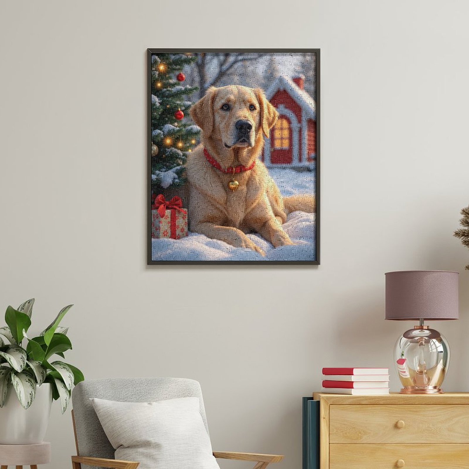 Paint by Numbers Kit for Adults, Dog Winter Holiday Scene Christmas Paint by Numbers, Easy Paint by Numbers Kit for Adults Beginner, DIY Adult Paint by Number Kits on Canvas, Home Decor