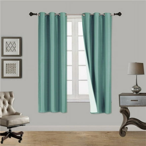 (SSS) 2-PC Teal Solid Blackout Room Darkening Panel Curtain Set, Two (2) Window Treatments of 37" Wide x 63" Length Each Panel