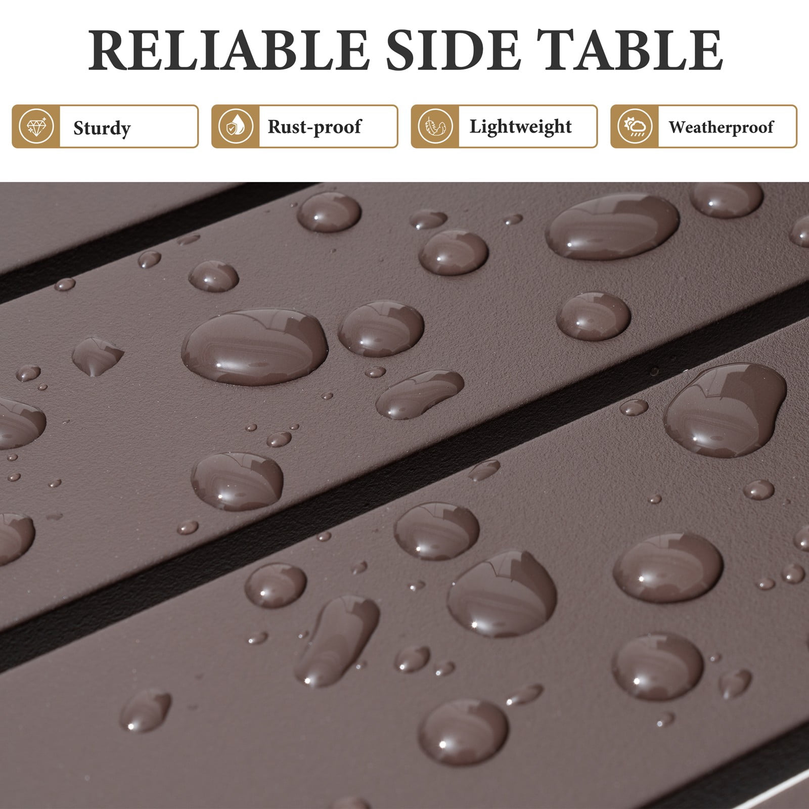 Crestlive Products 15.7" x 15.7" Outdoor Side Table, All-Weather Aluminum Square Patio End Table, Brown