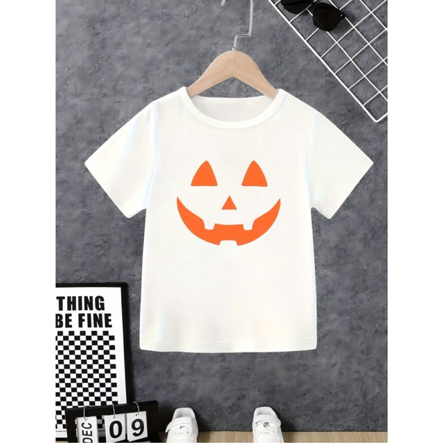 Halloween T-shirt - Stretchy Polyester Shirt for Boys & Girls, Halloween Party Outfit Everyday Casual Top for Toddler to Early Teens - Easy-Care Clothing, Seasonal Apparel, Fun Cartoon Print